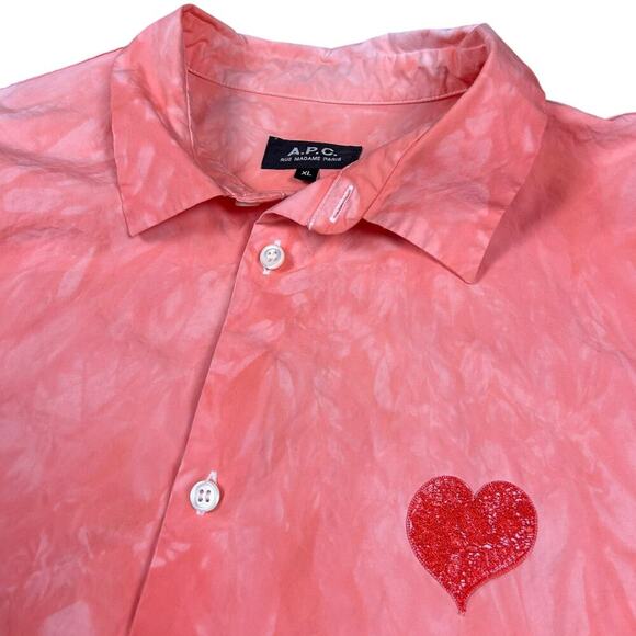 A. P. C. Rue Madame Paris Scribble Heart Dye Button Up Shirt - Picture 2 of 5